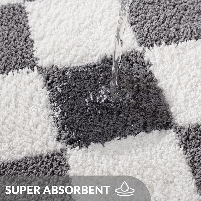 Exclusivo Mezcla Bathroom Rugs Mat 17x24, Extra Soft Non Slip Absorbent Microfiber Bath Rugs, Machine Washable Quick Dry Bath Mats for Bathroom Floor, Shower, Home Decor, Checkered Grey