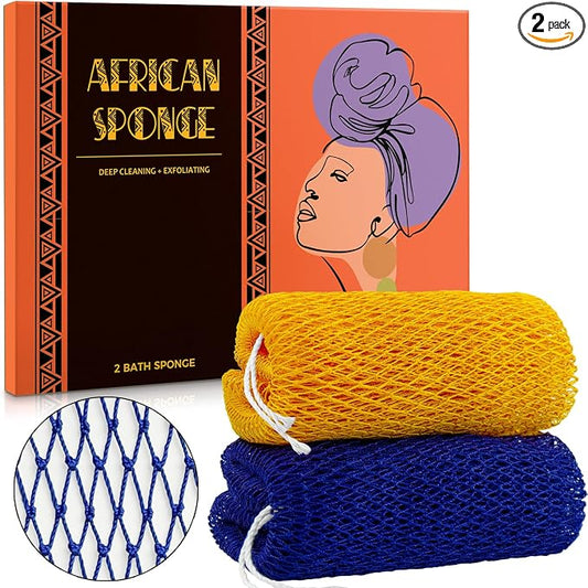 African Net Sponge Authentic - African Exfoliating Net Sponge Real African Wash Cloth Loofah - African Bath Sponge with Knots Exfoliator Net for Shower Body Scrubber - Skin Smoother Scrub Net