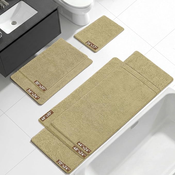 Bcoimo 48x30 Chenille Bath Mat – Non-Slip with Backing Bath Rug Ultra-Absorbent and Machine Washable Bathroom Mat Quick-Dry Design. Ideal for Bathroom Shower and Tub Areas