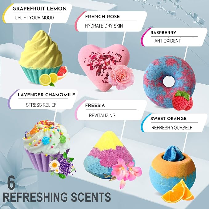 Bath Bombs for Girls – 6 Organic Bath Bombs Gift Set with Natural Ingredients, Aromatherapy Bubble Bath Fizzy for Kids, Teens, Women – Skin Moisturizing Bathbombs for Girls Ages 8-12, Lush Spa Kit
