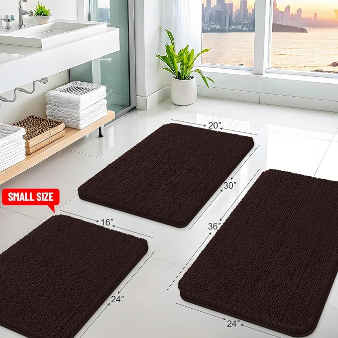 Arotive Bathroom Rugs 47x24, Extra Soft Absorbent Shaggy Chenille Bath Rugs, Machine Washable Rubber Backing Bath Mats for Bathroom Floor Tub and Shower, Home Decor Accessories, Brown