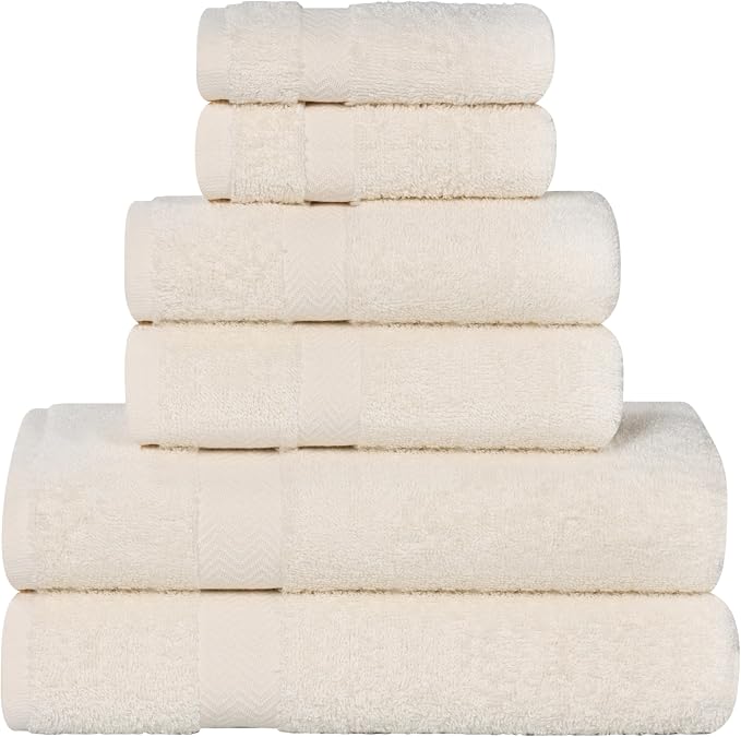 SUPERIOR - 450GSM 6 PC SET IV Eco-Friendly 100% Cotton Towel Set, 6 Piece, Ivory