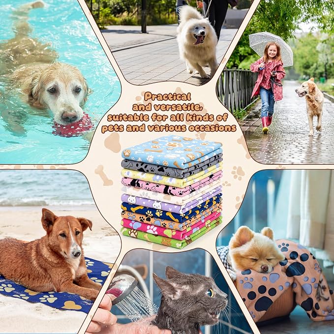 40 Pcs Dog Towels for Drying, 20"x40" Quick Drying Microfiber Pet Bath Towel, Dog Grooming Absorbent Towel with Cute Pattern, Soft Bathrobe for Large Medium Small Puppy Cat