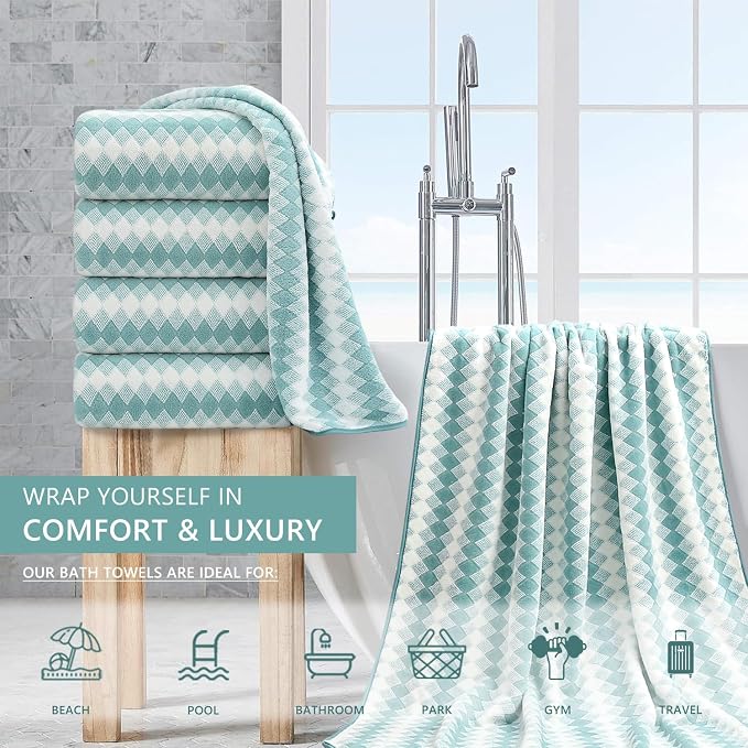 4 Piece Bath Towel Set Oversized Bath Sheet 35"x70" Bathroom Towel Extra Large Towel Set Soft Highly Absorbent & Quick Dry Premium Bath Sheet for Bathroom 600GSM Shower Towel Spa Gym Hotel,Aqua