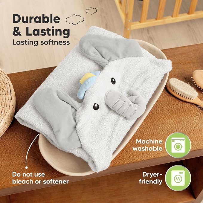 KeaBabies Organic Baby Towel with Hood for Girls, Boys, Soft (Ethan) | Absorbent 100% Cotton Hooded Baby Towels for Newborns, Infants, Large Hooded Bath Towels for Babies, Kids, Toddler 1-3