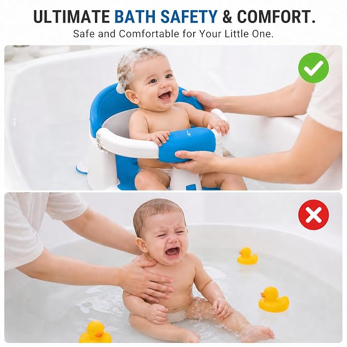 Baby Bath Seat for Babies 6-24 Months, Non Slip Infant Bath Seat with 4 Suction Cups, BPA Free Baby Bathtub Seat, Secure Bath Support Chair for Sit Up Babies, Blue
