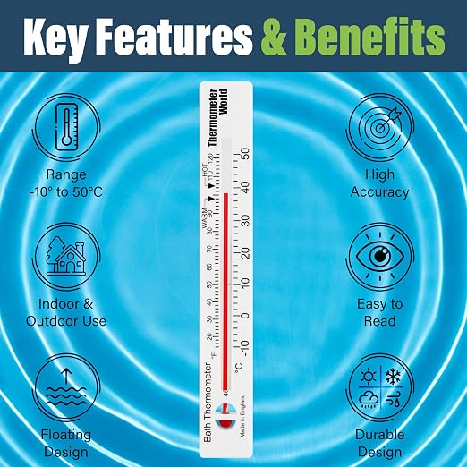 Bath Thermometer for Water Temperature, Easy-to-Read Bath Water Thermometer with Clear Scale, Accurate Water Temperature Thermometer for Baby, Kids & Adults