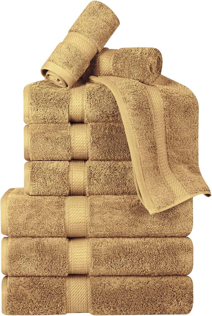 Superior Egyptian Cotton 800 GSM Plush & Absorbent, 9 Piece Set, Toast | Quick Dry, Soft Luxury Towel Set, Bath Essentials, Guest Bath, Spa, 3 Bath, 3 Hand, 3 Face Towel, Madeline Towels