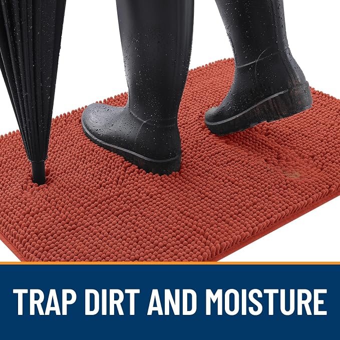 OLANLY Dog Door Mat for Muddy Paws 47x20, Absorbs Moisture and Dirt, Absorbent Non-Slip Washable Doormat, Quick Dry Chenille Mud Mat for Dogs, Entry Indoor Entryway Carpet for Inside Floor, Maple Red