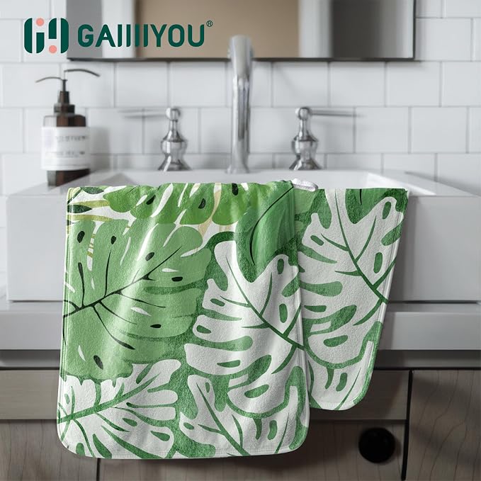 Tropical Palm Leaves Hand Towels Green Botanical Kitchen Towel Jungle Leaf Pattern Towel for Bathroom Gym Spa
