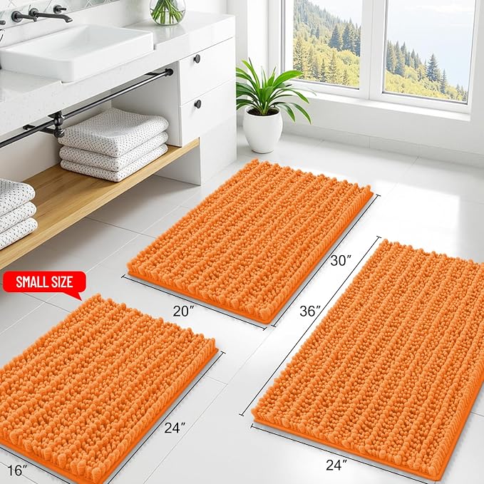 Smiry Bathroom Rugs Mat 36x24, Extra Soft Absorbent Chenille Bath Rugs, Non Slip Rubber Backing Machine Washable Quick Dry Bath Mats for Bathroom Floor, Tub, Shower, Home Decor Accessories, Orange