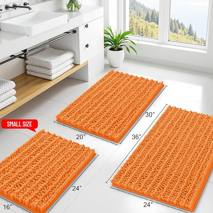 Smiry Bathroom Rugs Mat 30x20, Extra Soft Absorbent Chenille Bath Rugs, Non Slip Rubber Backing Machine Washable Quick Dry Bath Mats for Bathroom Floor, Tub, Shower, Home Decor Accessories, Orange