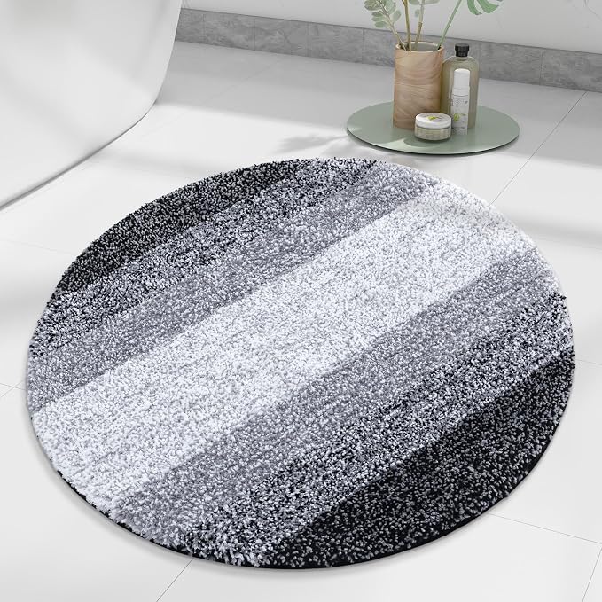 Arotive Microfiber Bathroom Rugs, Shaggy Soft and Absorbent Bath Rug, Thick Plush Machine Washable Dry Bath Mats for Bathroom, Tub and Shower, 30x30, Black, Round