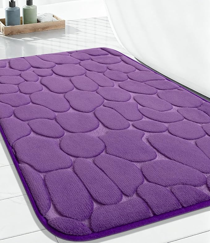 YIHOUSE Memory Foam Bath Mat Cobblestone Bathroom Rugs Super Water Absorbent Bath Mats for Bathroom Machine Washable Bath Rugs(20 x 32,Eggplant)