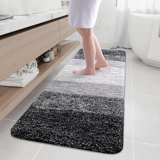 Arotive Microfiber Bathroom Rugs, Shaggy Soft and Absorbent Bath Rug, Thick Plush Machine Washable Dry Bath Mats for Bathroom, Tub and Shower, 70x24, Black, Rectangular