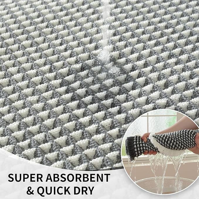 Waffle Bath Mat - Super Water Absorbing Bath Mat Quick Dry, Bathroom Rugs Non Slip Washable, Rubber Backed Bathroom Mat for Bathroom Floor, Tub and Shower, 17" x 24", Dark Grey & White