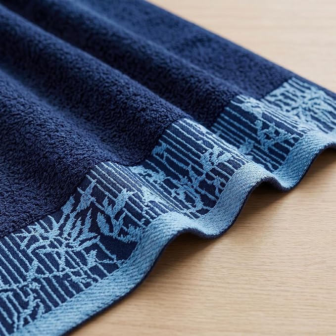 Superior Floral Jaquard Cotton Bathroom Towels, 3pc Towel Set, Navy Blue | Soft Absorbent Quick Dry Terry Weave, Hotel Quality, Wisteria Towels Includes 1 Bath Towel, 1 Hand Towel, 1 Face Washcloth