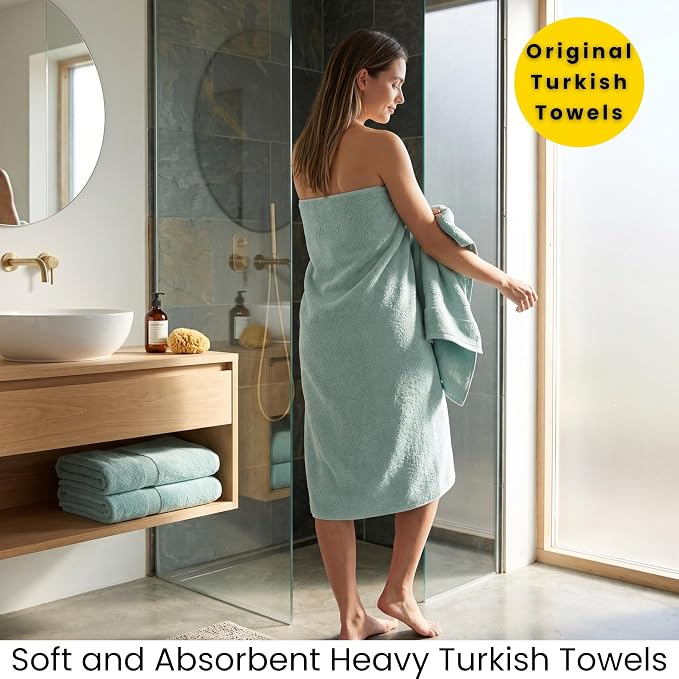 SALBAKOS 2-Piece 100% Turkish Cotton Extra Large Bath Towel 35x70 inch | Premium Hotel Quality Bath Sheet Towels | Thick, Soft, Absorbent, Oversized Bath & Beach Towels (Seafoam Green, 2 Bath Sheets)