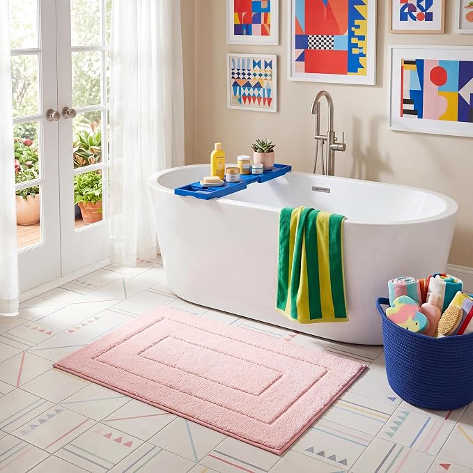 GRANNY SAYS Bathroom Rugs and Mats, 16" x 24" Non-Slip Bath Mat for Bathroom, Super Soft Absorbent Microfiber Bath Rug, Machine Washable and Dry, Small Pink Rug for Shower, Tub and Bath Floor