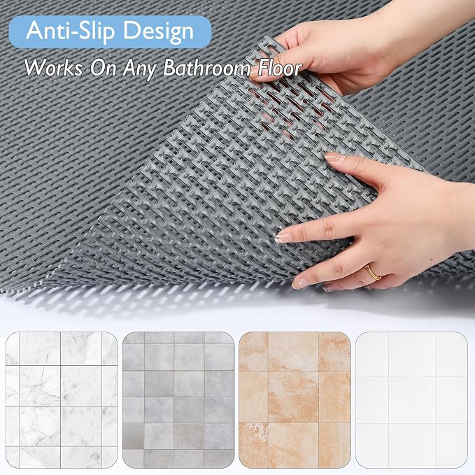 Extra Large Non-Slip Shower Mat, Fast-Dry PVC Bath Stall & Tub Mat, Drain-Hole Design,for Shower Stall Tub for Elderly/Kids，Non Slip Bathroom Safety Accessory，Gray 32"x58"