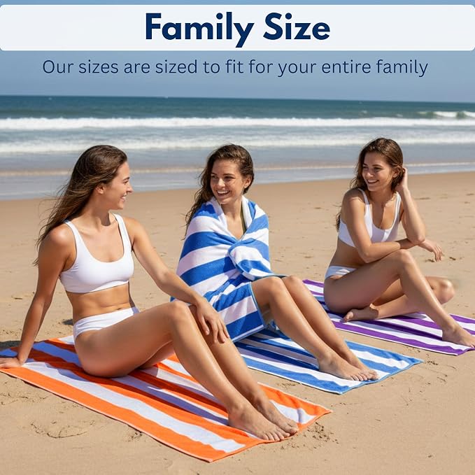 Beach Towels 6 Pack Large 30x60-100% Cotton Beach & Pool Towels Bulk Cabana Stripe - Quick Dry Bath Towel Set for Swim, Beach Essentials, Bathroom, Hot Tub, Yoga, Hotel & Airbnb Guests