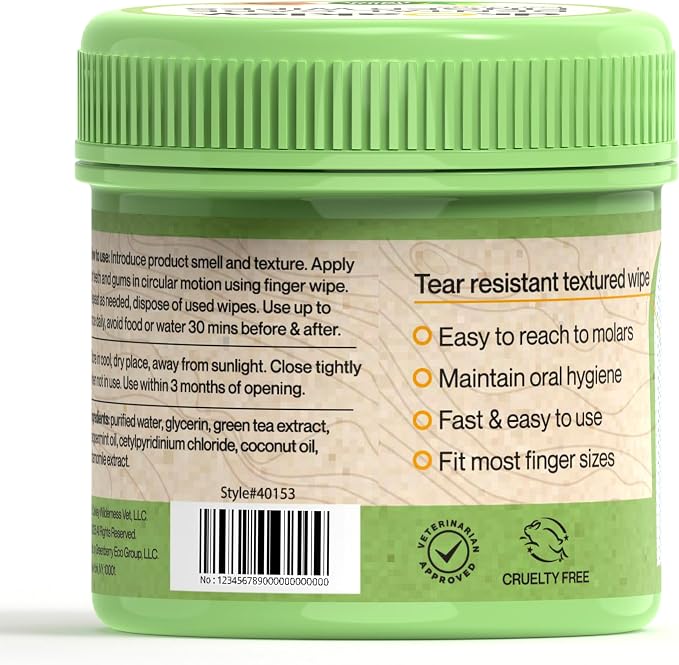 Dr. Oakley Dog Dental Wipes Finger Dental Care - Mint Flavor | Teeth Cleaner, Plaque Remover