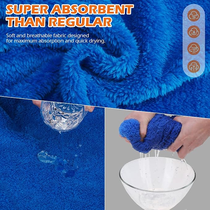 EXPAWLORER Soft Dog Bathrobe with Hood, Super Absorbent & Quick-Drying Dog Towels, Cozy Drying Coat for After Bath,Swimming, Blue M