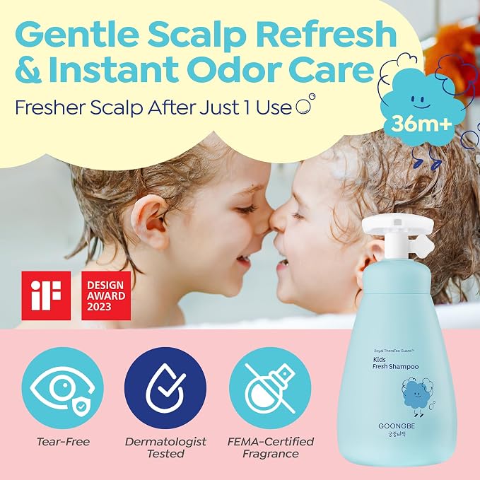 GOONGBE Kids' Korean Silicone-Free Low pH Fresh Shampoo & Conditioner for Sensitive Scalp - Deep Cleansing for Oily Scalps & Softening for Weak, Frizzy Hair - Allergen-Free Scent, 10.1 fl.oz & 6.76 oz