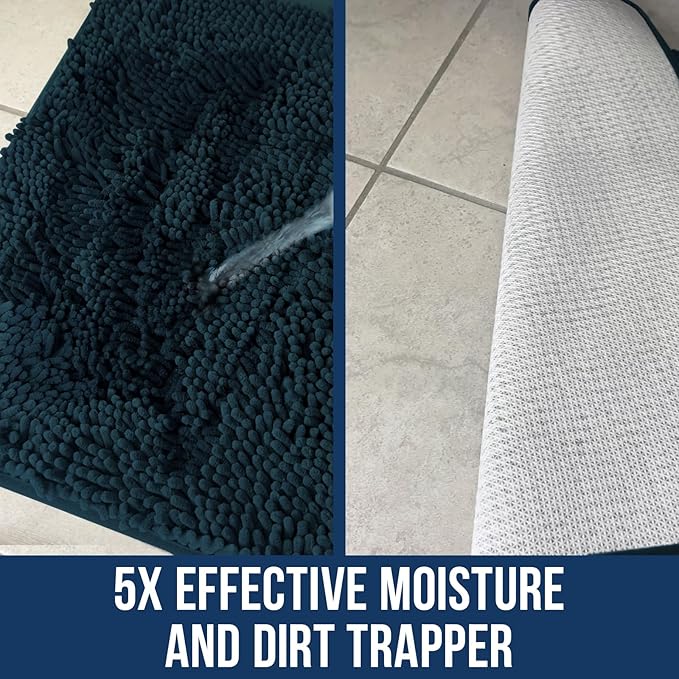 Muddy Mat Chenille Bathroom Rugs Quick Dry Microfiber Mats Non Slip Washable, Extra Thick, Soft and Highly Absorbent Bath Mats for Bathroom, Kitchen, and Shower Floor - Atlantic Blue Runner 59"X24"