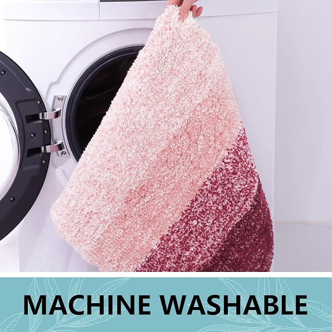 Arotive Microfiber Bathroom Rugs, Shaggy Soft and Absorbent Bath Rug, Thick Plush Machine Washable Dry Bath Mats for Bathroom, Tub and Shower, 24x24, Burgundy, Round