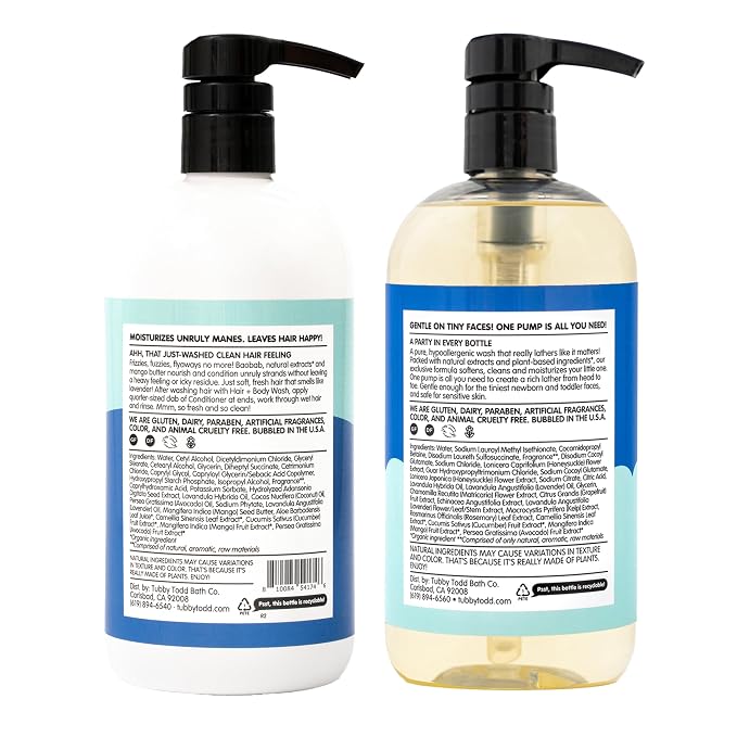 TUBBY TODD Hair Duo - Baby Shampoo and Conditioner Set - Gentle & Moisturizing Hair Care - Hypoallergenic, Non-Irritating - For Newborns, Toddlers & Kids - 25 Fl Oz & 24.3 Fl Oz - Lavender Rosemary