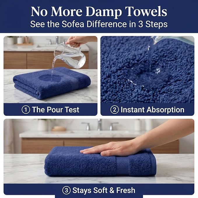 Sofea Bath Sheet Towels 2 Pack Oversized, (35 x 70 Inches) 100% Cotton Jumbo Bathroom Towels, Extra Large Soft Absorbent Bath Sheet Towels