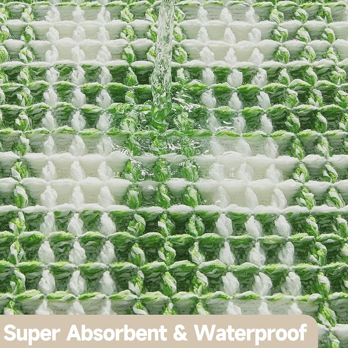 TYUU Waffle Bath Mat, Boho Bathroom Rugs Non Slip Washable Absorbent Checkered Bathroom Mat Quick Dry Cute Christmas Bath Mat, 30"x20" Green and White