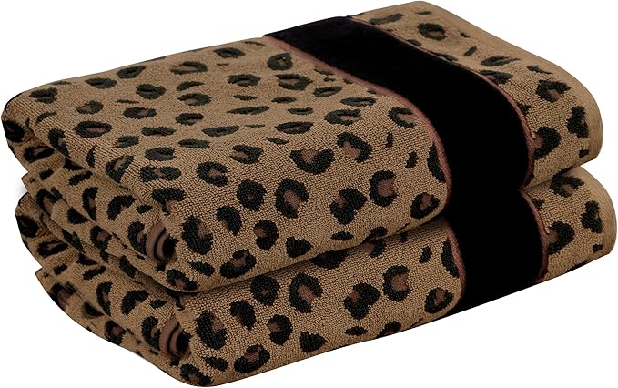 COTTON CRAFT Cheetah Bath Towel - 2 Pack Large 30 x 52 Animal Print Leopard Africa Safari 100% Cotton Jacquard Towel - 550 GSM Soft Absorbent Luxurious Bathroom Shower Spa Decorative Guest Towel