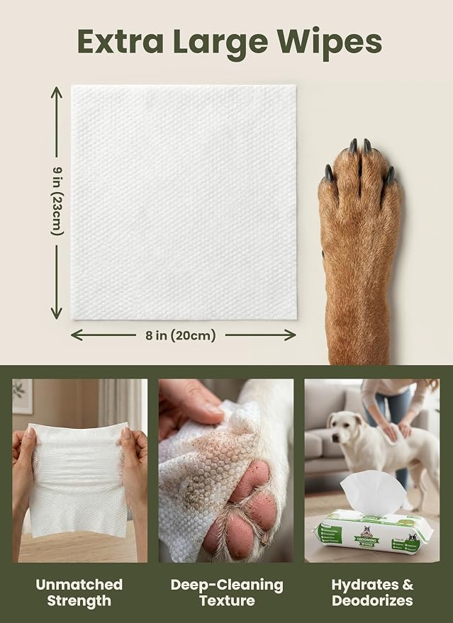 Pogi’s Dog Wipes – Hypoallergenic Pet Wipes for Paws, Body & Butt – Cleaning & Hydrating, Green Tea Scent, 120 Count
