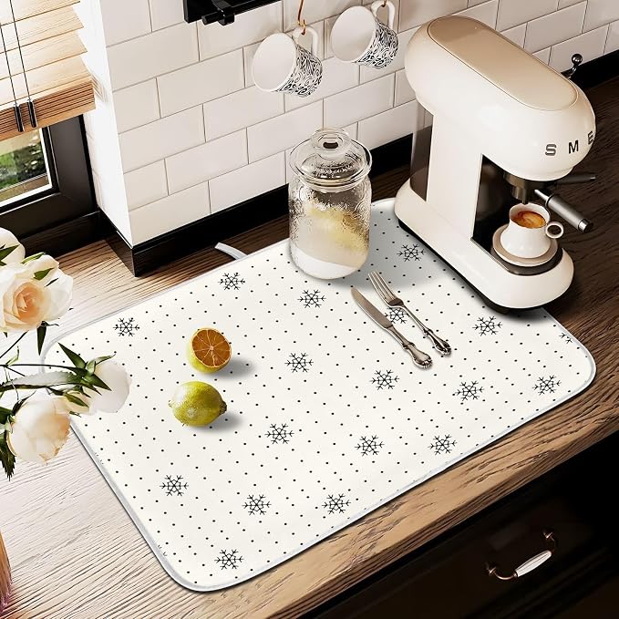 Snowflake Pattern Dish Drying Mat, Absorbent Drainer Mats for Kitchen Counter Coffee Maker 18"x16"