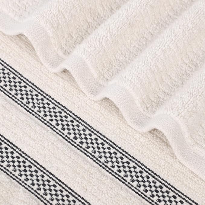 Superior Cotton 3-Piece Towel Set, Zero Twist, Ribbed Geometric, Bathroom Essentials, Shower, Spa, Luxury Plush Soft Absorbent Towels, Includes 1 Bath, 1 Hand, 1 Washcloth/Face Towel, Stone