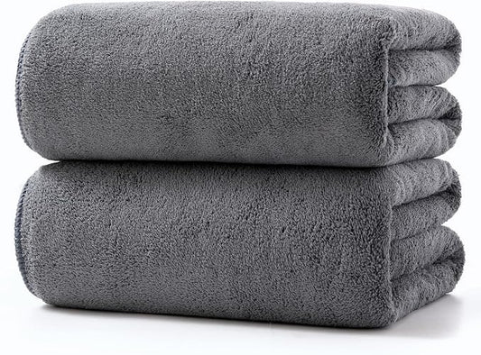 Lumimi Towels 2 Piece Soft Microfiber Bath Towel Set Salon Gym Yoga Travel Super Absorbent Lightweight Quick Dry and Durable, 55" L x 27" W, 2 Pack Dark Grey