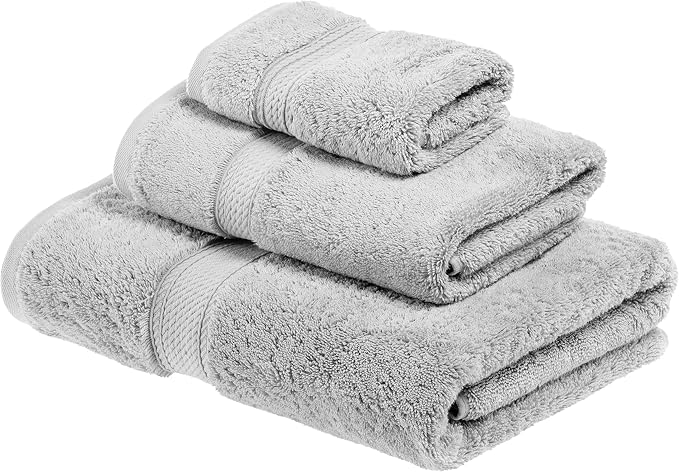 SUPERIOR Egyptian Cotton Ultra Plush & Absorbent, 3 Piece Set, Silver | Quick Dry, Soft Luxury Towel Set, Bath Essentials, Guest Bath, Spa, 1 Bath, 1 Hand, 1 Face Towels, Madeline Towels