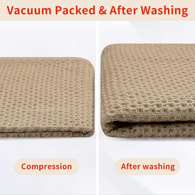 Homaxy 100% Cotton Oversized Waffle Weave Kitchen Dish Towels, Ultra Soft Absorbent Quick Drying Cleaning Towel, 20x28 Inches, 8-Pack, Tan