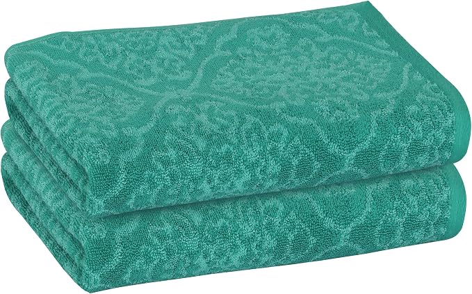 2 Pack Damask Hand Towel, Bath Towel, and Bath Sheet Towel, 100% Cotton Yarn Dyed, Lux Drying Experience, Great for Hands and Body, Perfect for Spa & Home Use (Green, Hand Towel)
