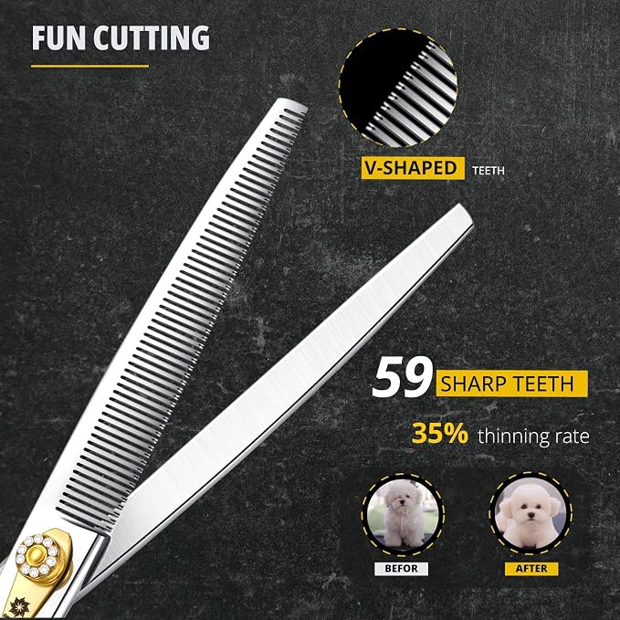 Dream Reach Thinning Dog Scissors - 8 Inch Professional Pet Grooming Shears with Adjustable Screw