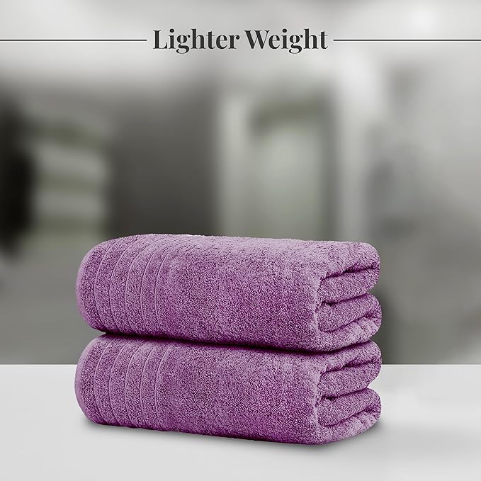 Tens Towels Pack of 2 Extra Large Bath Sheets 35 x 70 Inches, 100% Cotton, Larger & Lighter Weight, Quicker to Dry, Super Soft & Absorbent, Oversized Bath Towels, Purple