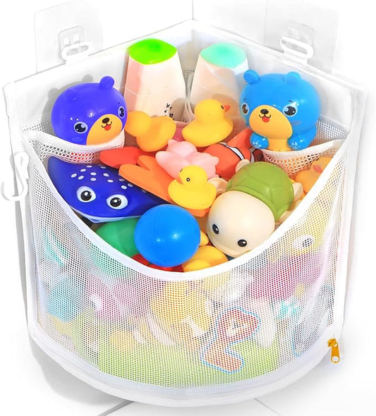 KPH Bath Toy Organizer, Large Capacity Corner Hanging with Mesh bath toy storage, Quick Drying