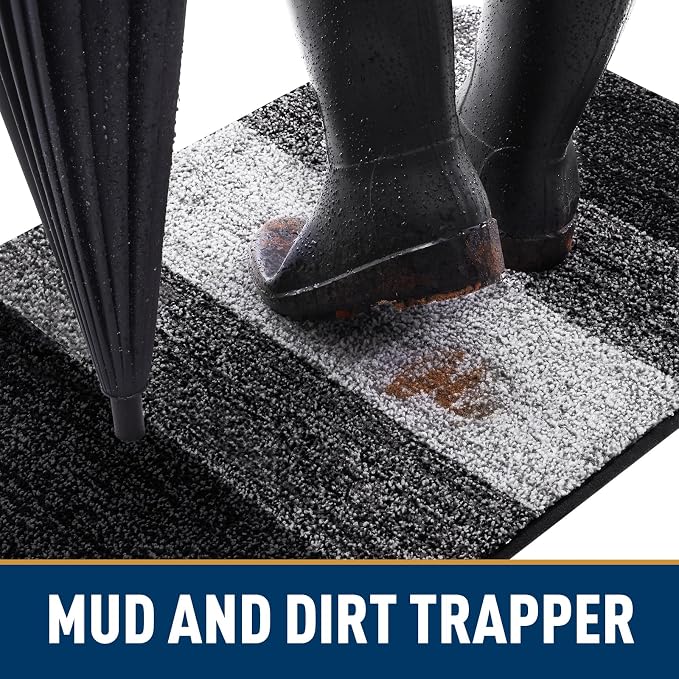 Smiry Dog Door Mat for Muddy Paws, Absorbs Moisture and Dirt, Low-Profile Entryway Mat with Non-Slip Backing, Entry Indoor Outdoor Doormat for Inside Floor (54x24 Inches, Black, Striped)
