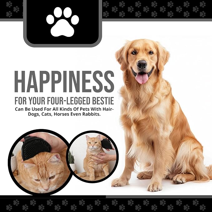 Silicone Dog Bath Brush – Soft Pet Scrubber for Bathing & Grooming – Shampoo Brush for Dogs, Cats & Puppies – Adjustable Strap – Choose from 5 Colors (Black)