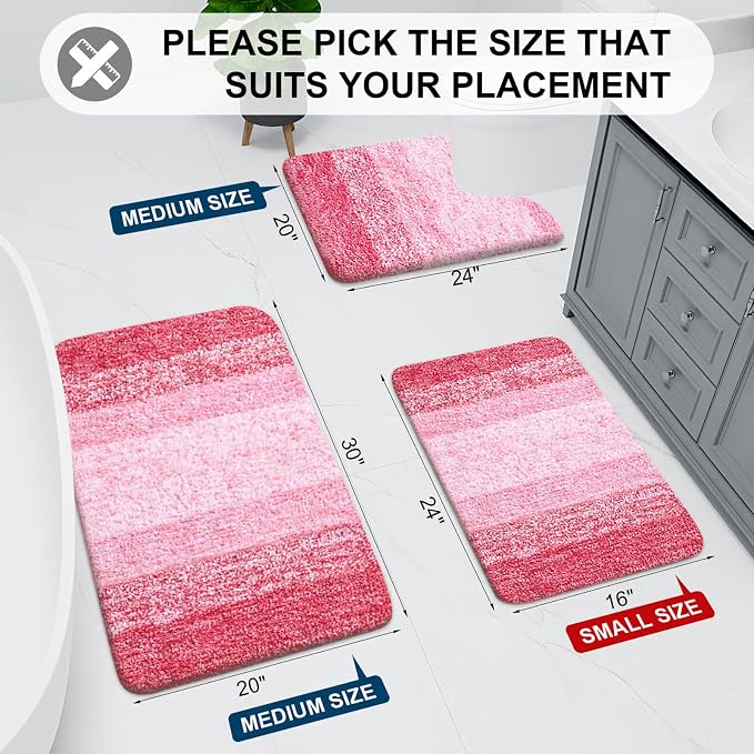 Arotive Microfiber Bathroom Rugs, Shaggy Soft and Absorbent Bath Rug, Thick Plush Machine Washable Dry Bath Mats for Bathroom, Tub and Shower, 24x16, Pink, Rectangular
