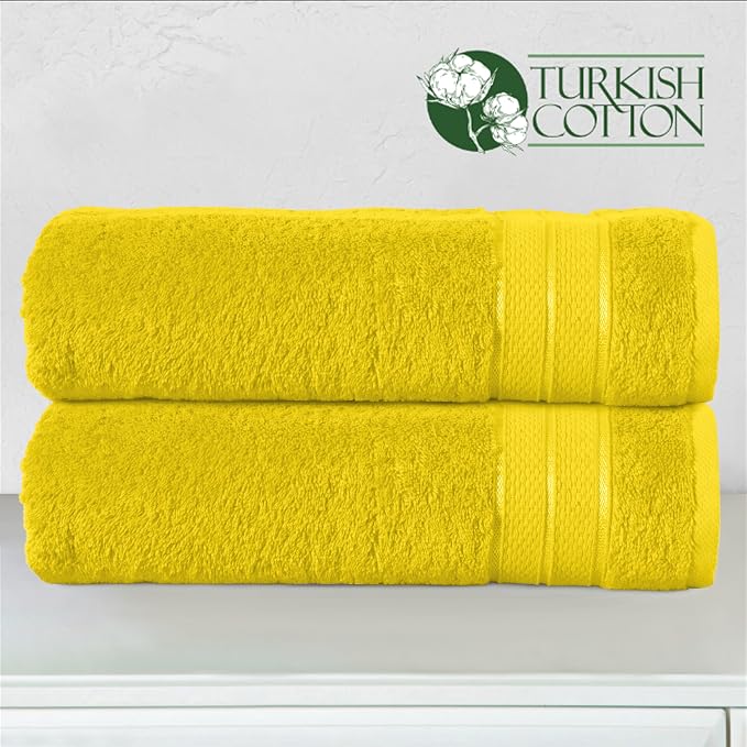 Elegant Comfort Three Line Popcorn Towel Set for Bathroom 27 x 54 inches, Premium Hotel Quality 2-Pack Bath Towels, 100% Turkish Cotton, Soft and Durable, Quick Dry and Highly Absorbent, Yellow