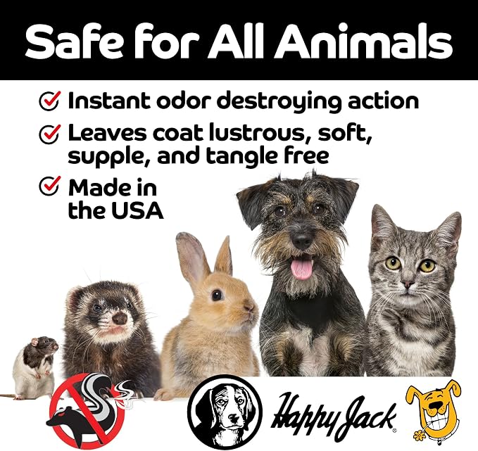 HAPPY JACK Mephidide Anti-Skunk Shampoo for Dogs & Cats, 16 oz | Powerful Pet Odor Eliminator, Skunk Smell Removal, Deodorizing Grooming Shampoo, Safe for Coat & Sensitive Skin, For Home Use