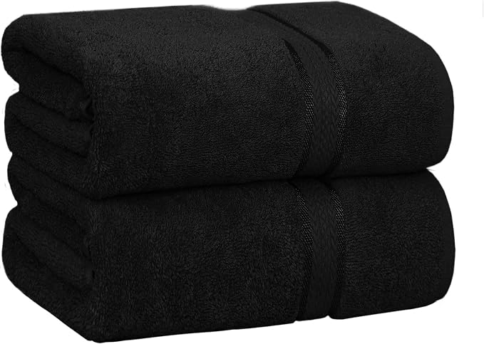 COTTON CRAFT Ultra Soft Bath Sheets - 2 Pack - 35 x 70 - Absorbent Quick Dry Everyday Luxury Hotel Bathroom Spa Gym Shower Beach Pool Travel Dorm - 100% Ringspun Cotton - 580 GSM - Easy Care - Black